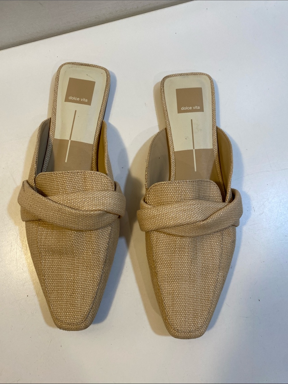 Dolce Vita Neutral Braided Slip-On Mules in Beige Imitation Raffia Upper Sz 10M - Picture 4 of 13